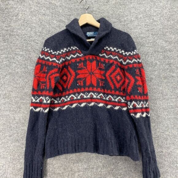 Ralph Lauren Sweater Pullover Women S Small Gray Geometric Knit Alpaca Collared - Picture 3 of 8